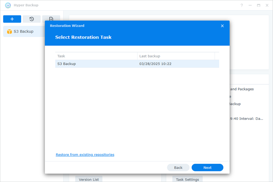 Select restoration task